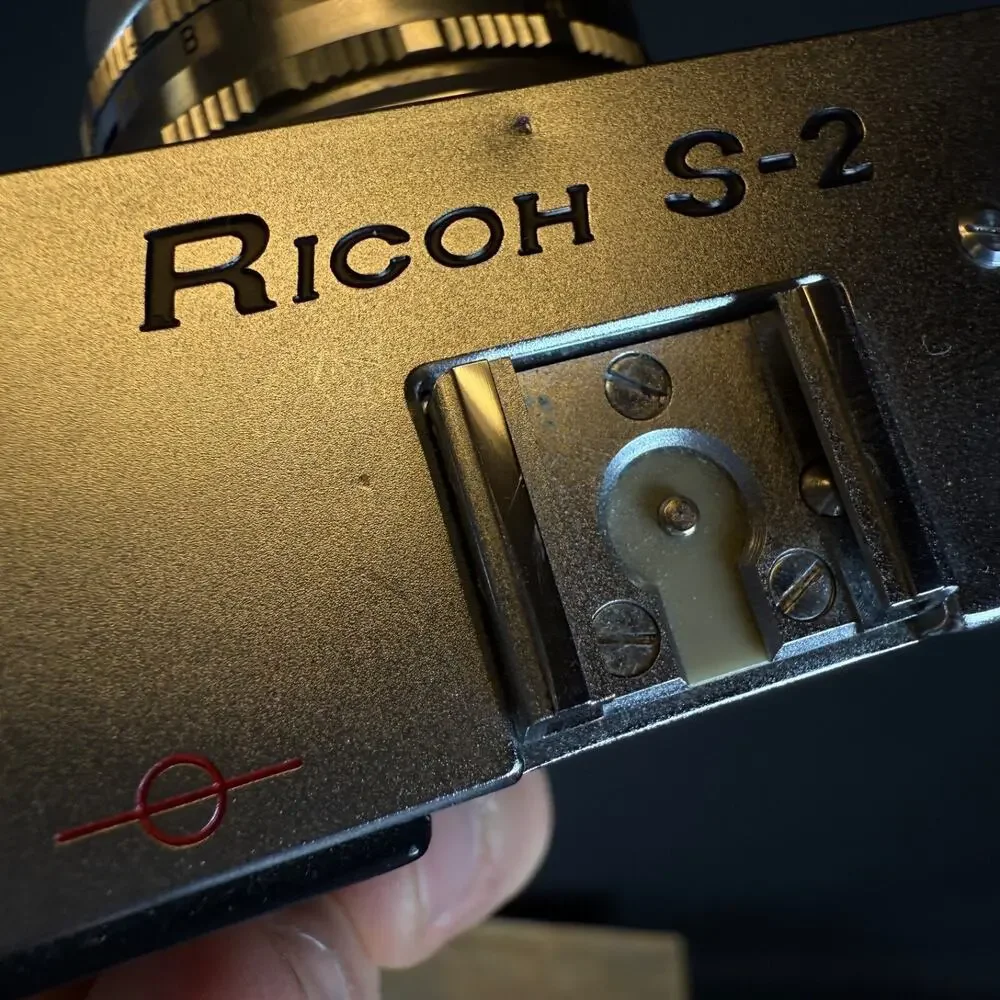 Ricoh S-2 Film Camera Body w/ 45mm f/2.8 Lens W Leather Case, box, Sekonic L-2